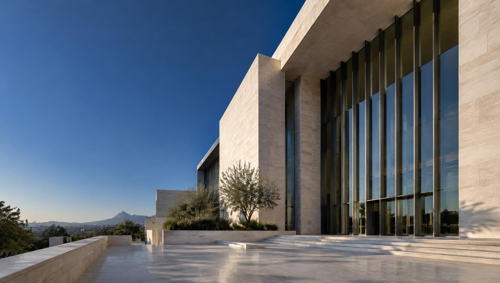 Arquitectura contemporánea de piedra y vidrio